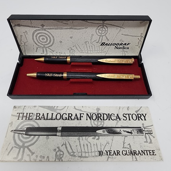 Vintage Ballograf Nordica Sweden Pen & Mechanic Pencil Set‎ With SFK Steel Logo - Picture 10 of 10
